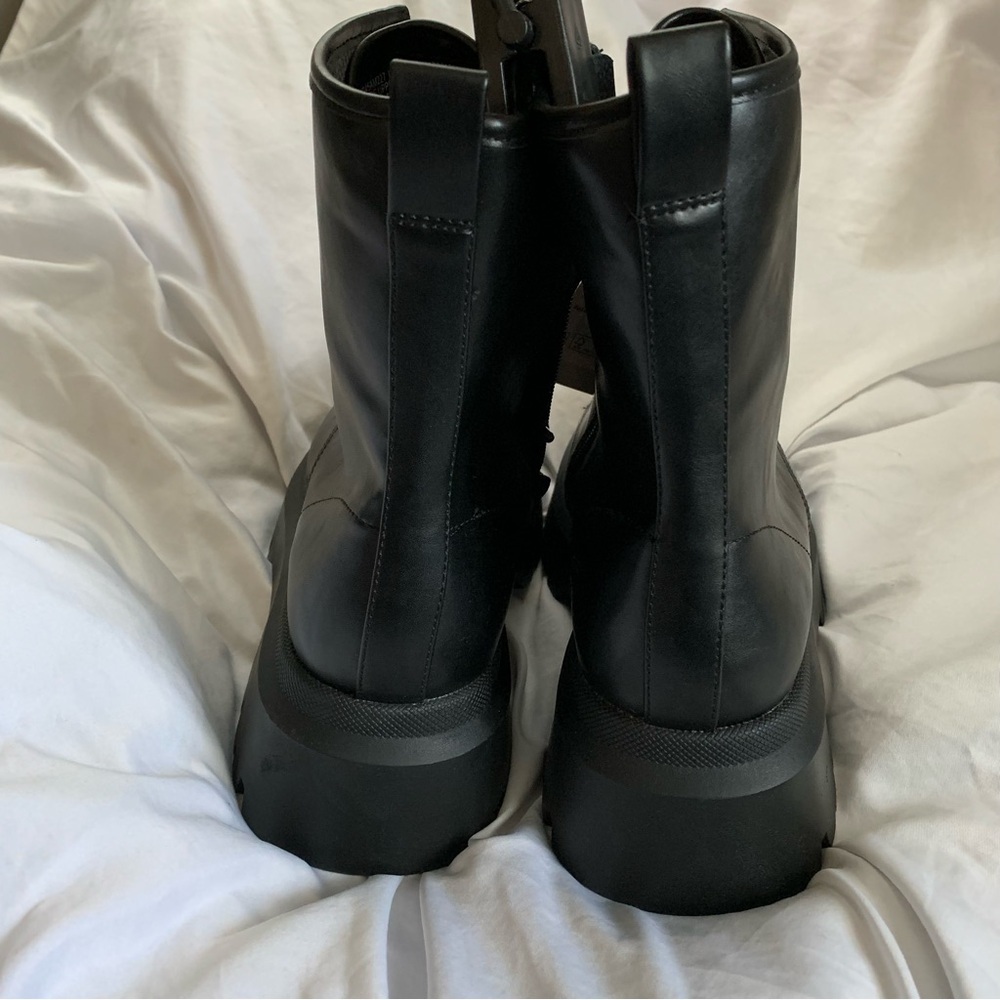 Combat Boots Black Platform Wide Lace Zip Chunky NWT No Boundaries 10 Wide - Picture 4 of 10